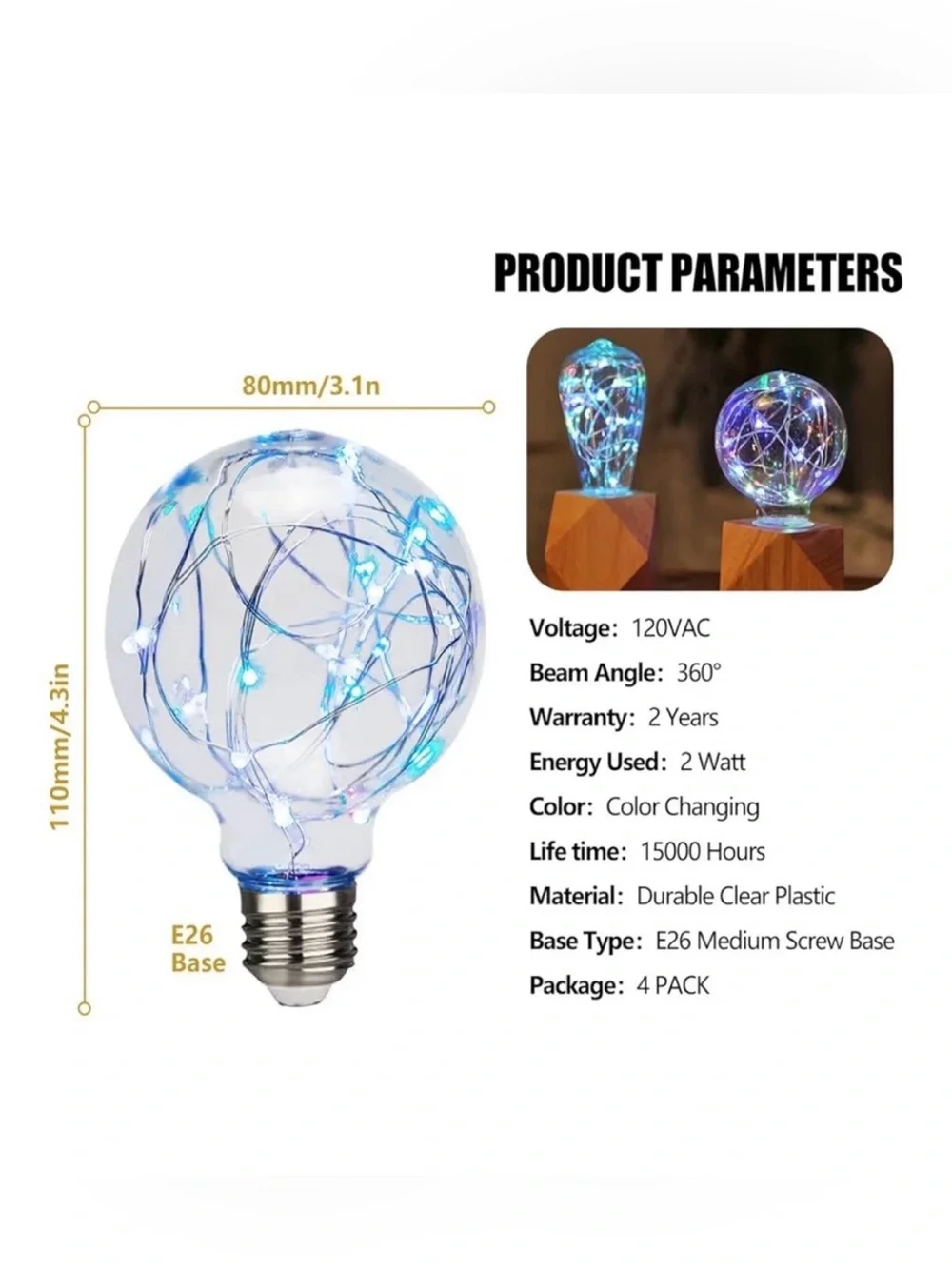 LED Edison Globe Color Changing Light Bulbs  (4 Pack)